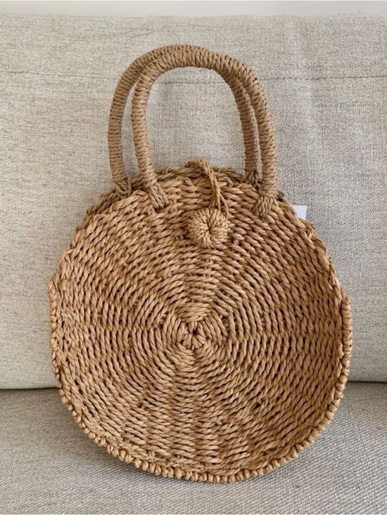 Barneys New York Handbags - Barneys New York Round Woven Straw Shoulder Bag in Natural Tan